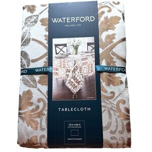 Waterford Linens Octavia Tablecloth 70x84 Copper Gray Luxury Holiday Christmas